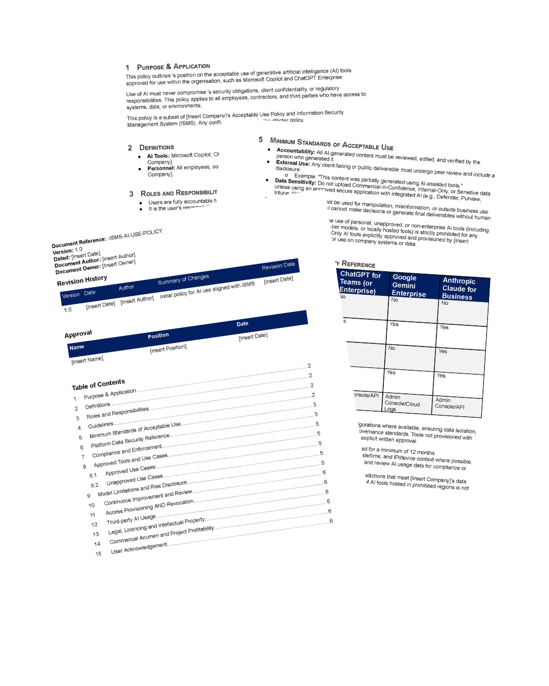 AI policy template document pages